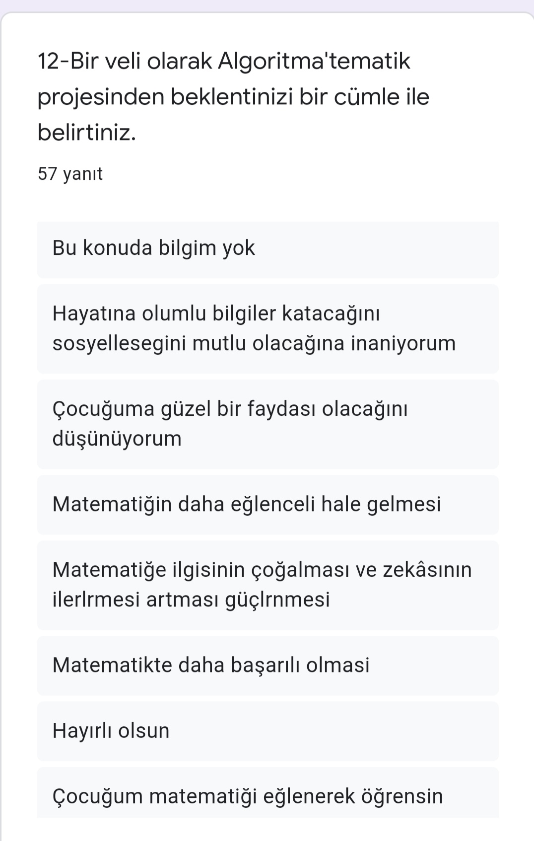 ALGORİTMA’TEMATİK PROJESİ VELİ ÖN ANKETİ DEĞERLENDİRME by Leyla Karatosun - Ourboox.com