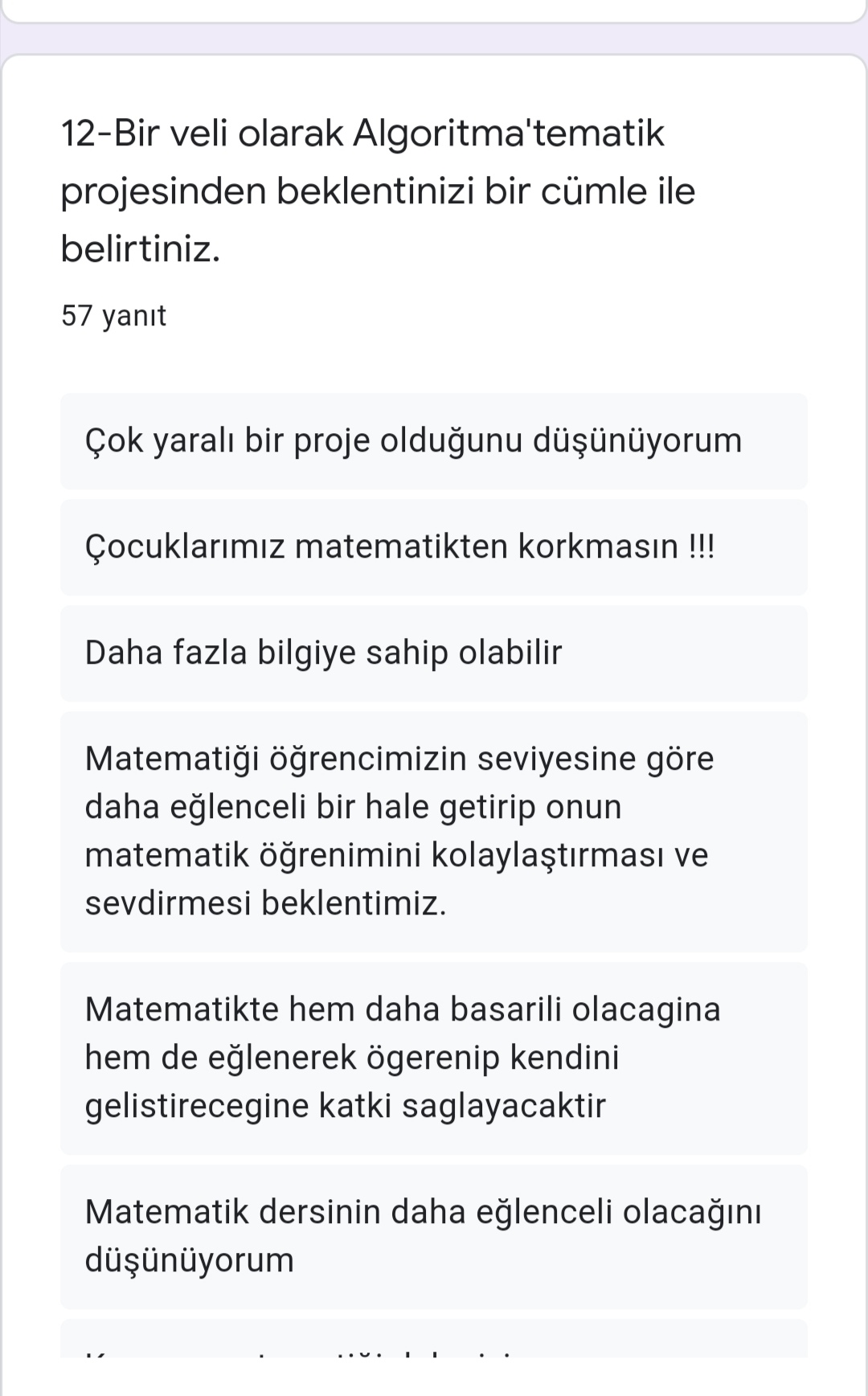 ALGORİTMA’TEMATİK PROJESİ VELİ ÖN ANKETİ DEĞERLENDİRME by Leyla Karatosun - Ourboox.com