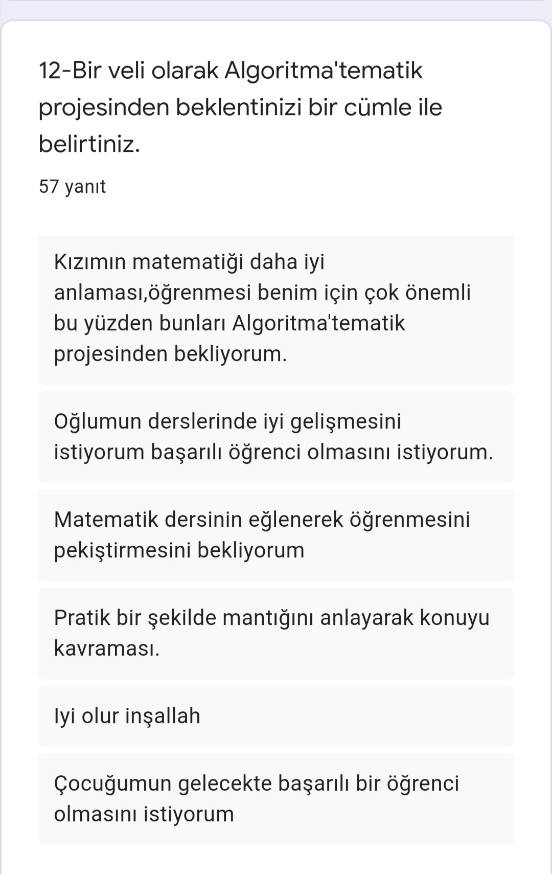 ALGORİTMA’TEMATİK PROJESİ VELİ ÖN ANKETİ DEĞERLENDİRME by Leyla Karatosun - Ourboox.com