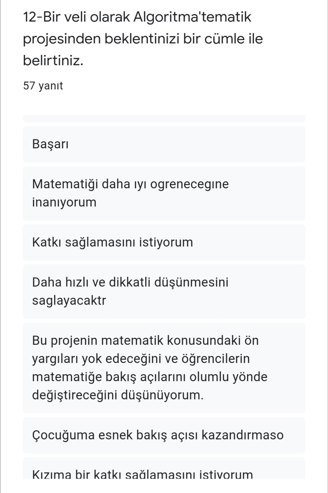 ALGORİTMA’TEMATİK PROJESİ VELİ ÖN ANKETİ DEĞERLENDİRME by Leyla Karatosun - Ourboox.com