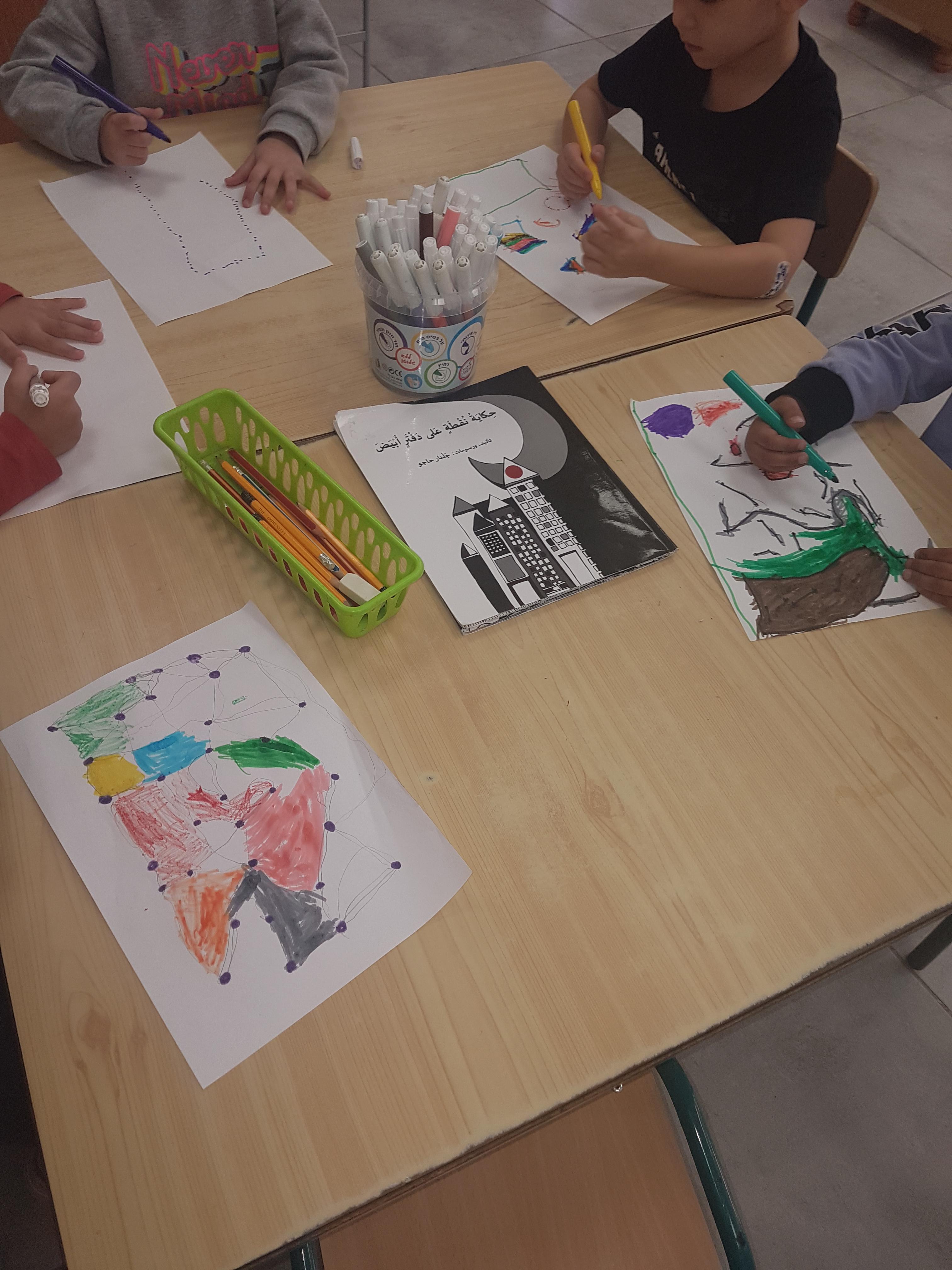فعاليات في أعقاب قصة “حكاية نقطة على دفتر أبيض” by mysona hasarmi - Illustrated by عمل وابداع اطفال بستان وروضات المزرعة - Ourboox.com