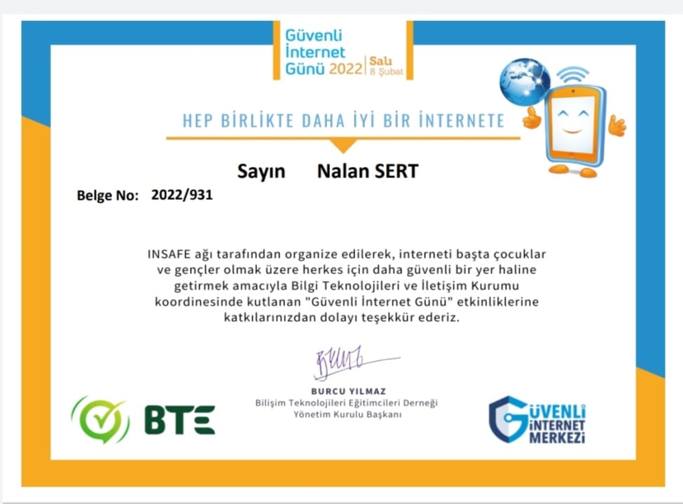 GÜVENLİ İNTERNET GÜNÜ SERTİFİKALARIMIZ by Nalan SERT - Ourboox.com