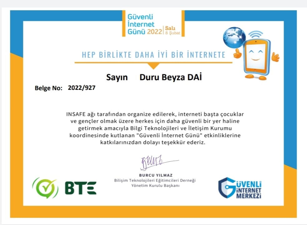 GÜVENLİ İNTERNET GÜNÜ SERTİFİKALARIMIZ by Nalan SERT - Ourboox.com