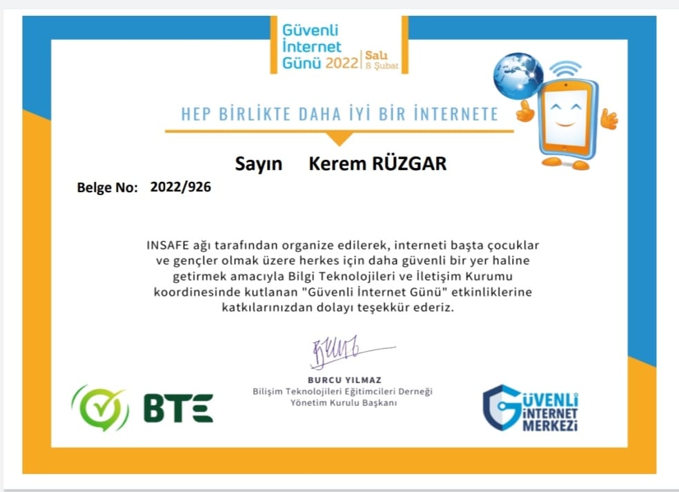 GÜVENLİ İNTERNET GÜNÜ SERTİFİKALARIMIZ by Nalan SERT - Ourboox.com